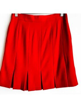 Vintage Escada Bright Red Wool Pleated Wool Mini Skirt 38/S